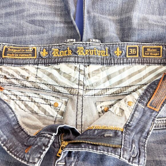 Rock Revival Men's Wales Alt Straight Leg Distressed Jeans Size 36 - Picture 10 of 15